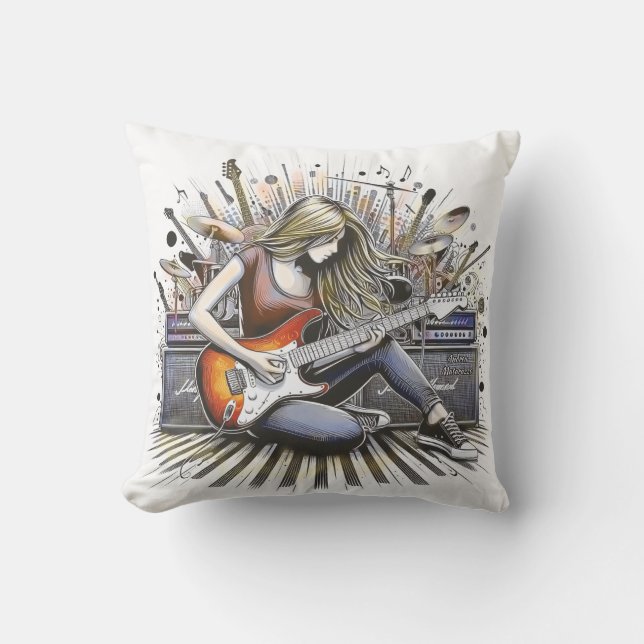 Coussin Fille avec des vibes musicales (Recto)