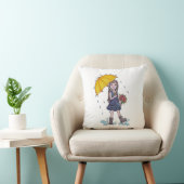 Coussin Fille Avec Parapluie Jaune En Aquarelle (Chaise)