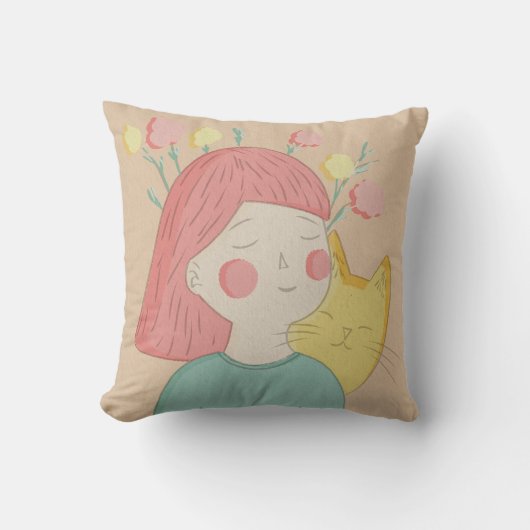 Coussin fille avec un chat (Recto)