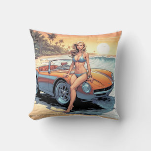 Coussin Fille avec voiture de sport