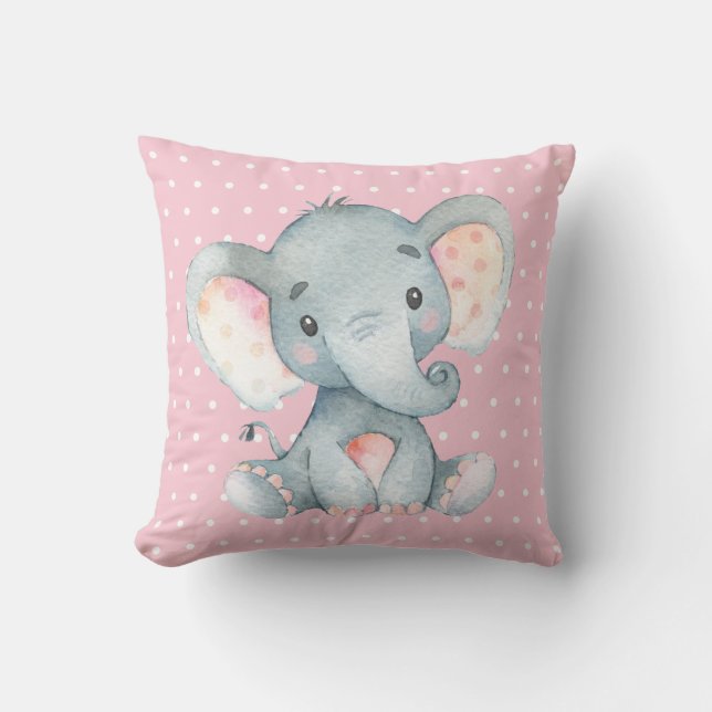 Coussin Fille bébé éléphant rose et gris (Recto)