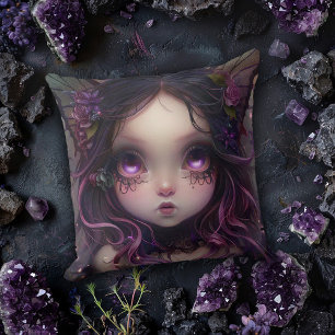 Coussin Fille chauve-souris gothique en violet
