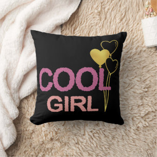 Coussin Fille Cool Fushia et Ballons en Forme de Cœur en O
