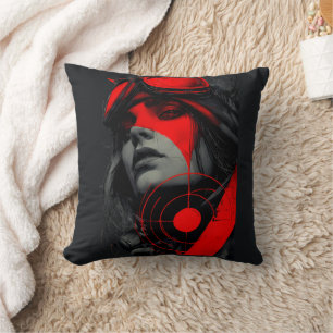 Coussin Fille Cyberpunk Dystopique Édgeuse Cible Rouge