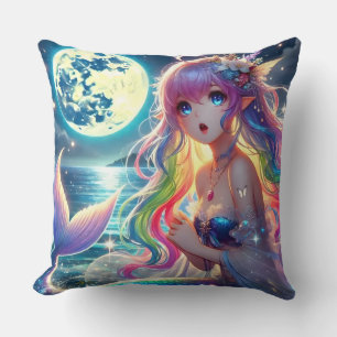 Coussin Fille d'anime chantant clair de lune pixie mermaid