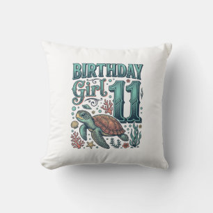 Coussin Fille d'anniversaire 11 Tortue de mer Gravure vint