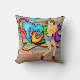 Coussin Fille Danser Musique Graffiti Mur Arrière - plan