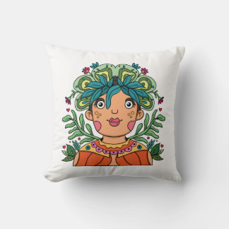 Coussin Fille d'art fantaisiste avec couronne florale