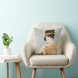 Coussin Fille de geisha japonaise vintage en kimono