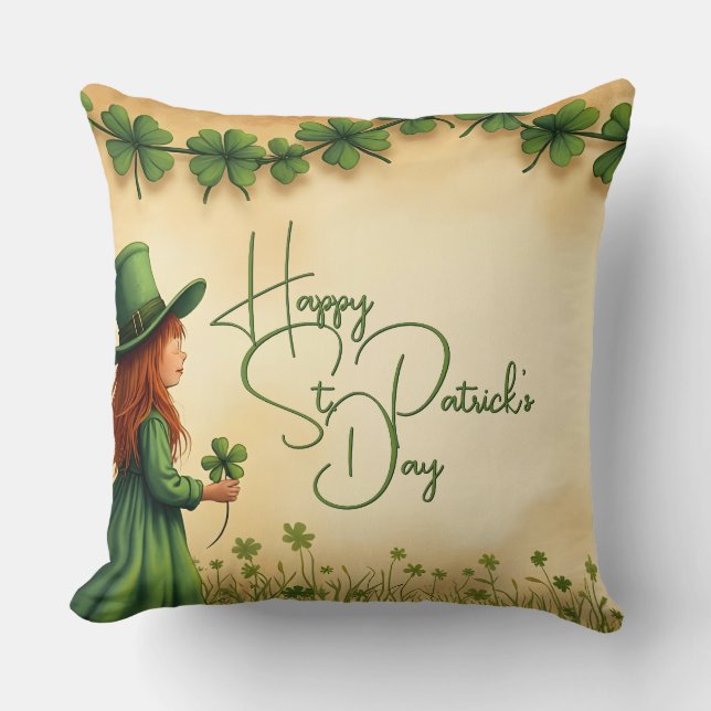 Coussin Fille de la Saint-Patrick avec des trèfles (Recto)
