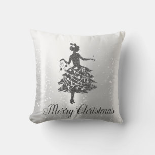 Coussin Fille de l'arbre de Noël argenté élégant et brilla