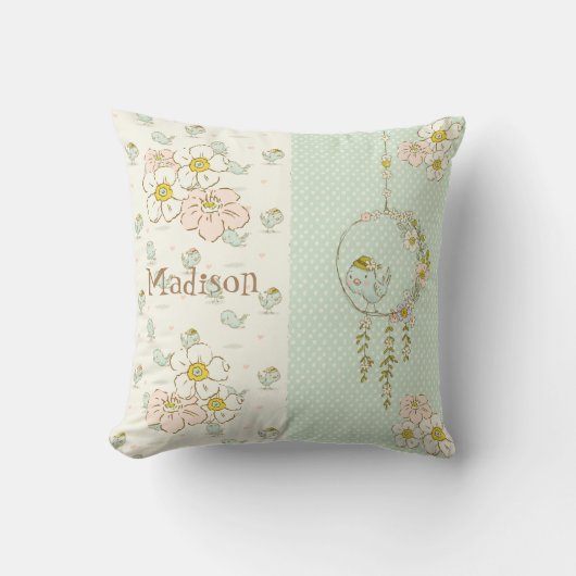 Coussin Fille de l'oiseau bleu Nom rustique floral de la n (Recto)