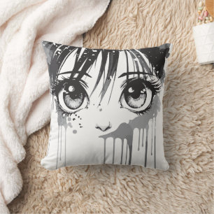 Coussin Fille de manga au regard peint
