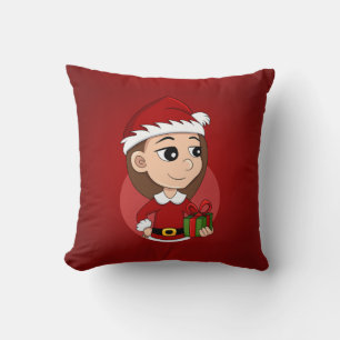 Coussin Fille de Noël avec cheveux longs bruns
