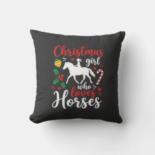 Coussin Fille de Noël qui aime les chevaux