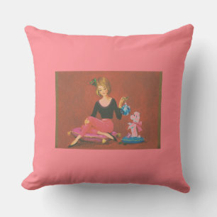 Coussin Fille De Noël Vintage Avec Poodle Français