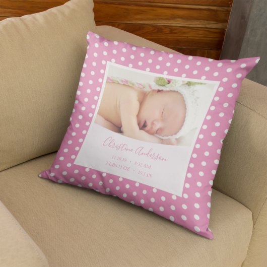 Coussin Fille de nouveau-né avec statistiques de naissance