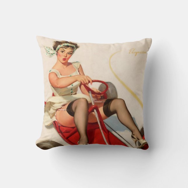 Coussin Fille de pin-up drôle (Recto)