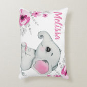 Coussin fille éléphant rose nom personnalisé (Devant(Vertical))