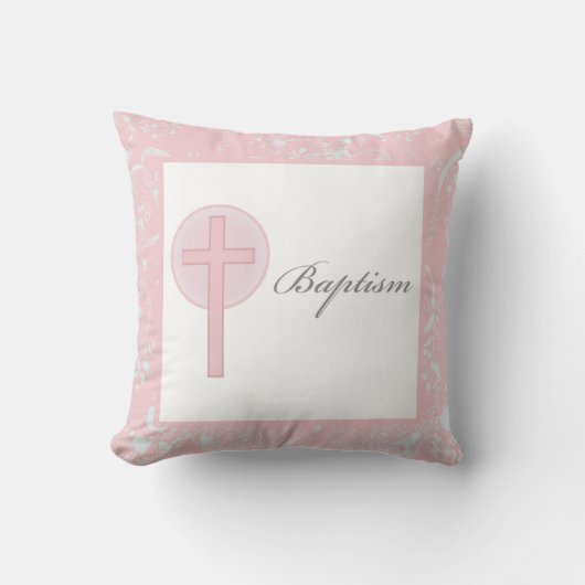 Coussin Fille en dentelle rose Baptême (Recto)