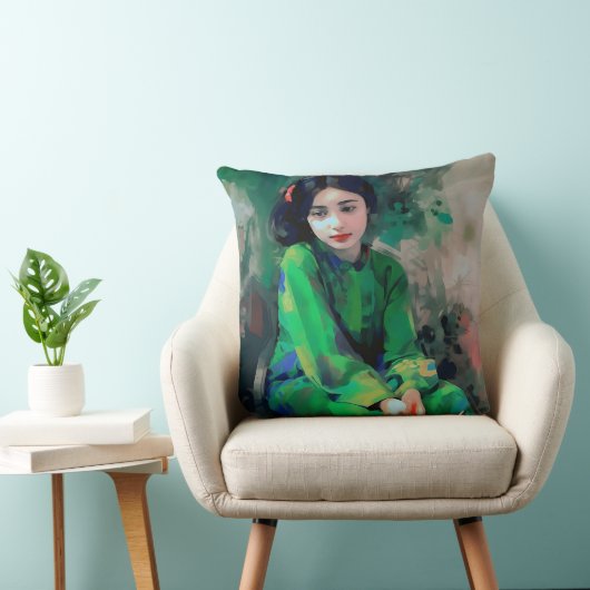 Coussin Fille en robe verte (Chaise)