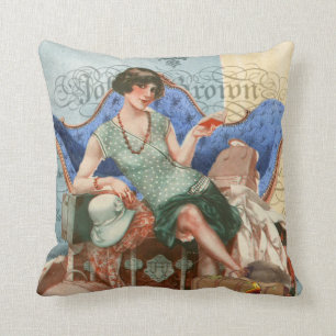Coussin Fille Flapper vintage des années 1920 à Paris Art