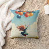 Coussin Fille flottante avec ballons (Couverture)