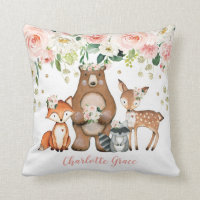 Fille Forêt Boisée Animaux Blush Floral Nursery