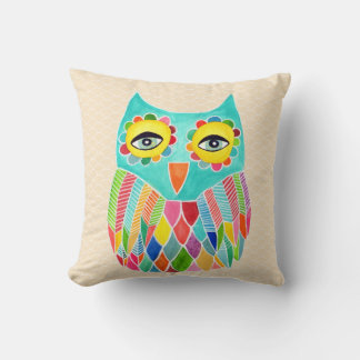 Coussin Fille Funky Moderne Chouette Unique Cushion d'Art