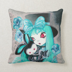 Coussin Fille gothique douce avec le lapin