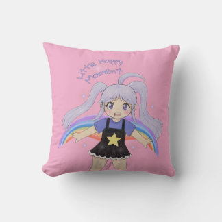 Coussin Fille Heureuse Illustration Dessinée à la Main – P