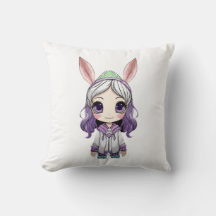 Coussin Fille Imaginaire avec oreilles lapin Jeter oreille