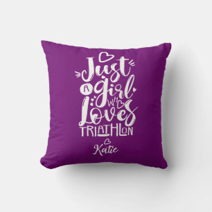 Coussin Fille Inspirante Triathlon Violet Écriture Moderne
