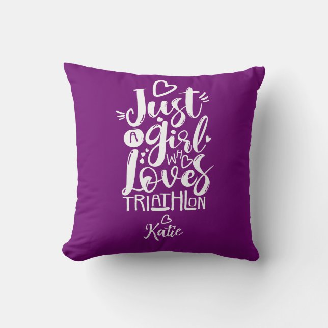 Coussin Fille Inspirante Triathlon Violet Écriture Moderne (Recto)