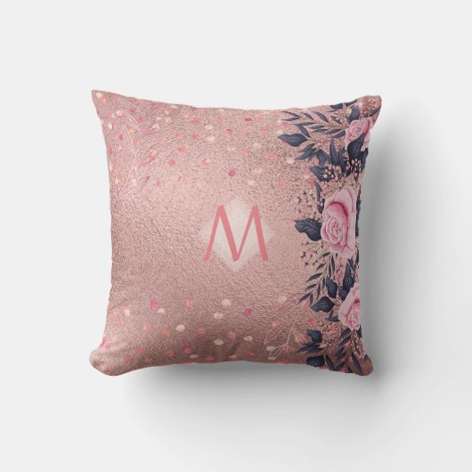 Coussin Fille jamais ROSEGOLD Bleu rose Floral MONOGRAS (Recto)