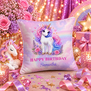 Coussin Fille Licorne Enchantée Anniversaire Couleurs Past
