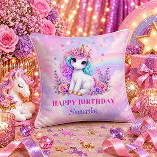 Coussin Fille Licorne Étincelante Anniversaire Jour Magiqu