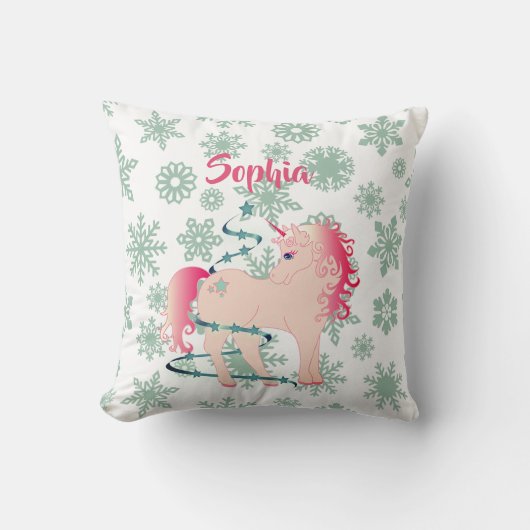 Coussin Fille Licorne Mignonne Flocons Rose (Recto)