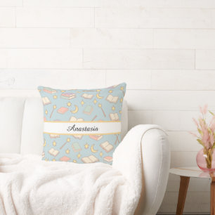 Coussin Fille livresque personnalisée Magicien Magique Nom