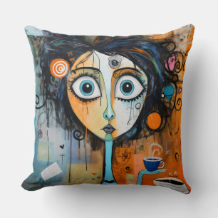 Coussin Fille merveilleuse et fantaisiste Jeline Doodlewel