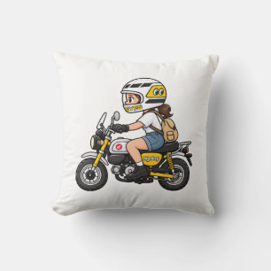 Coussin Fille Mignonne à Moto – Dessin Animé de Mini Moto