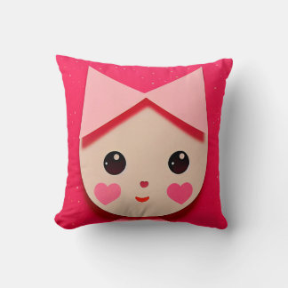 Coussin Fille mignonne avec cou avec mignon coeur visage