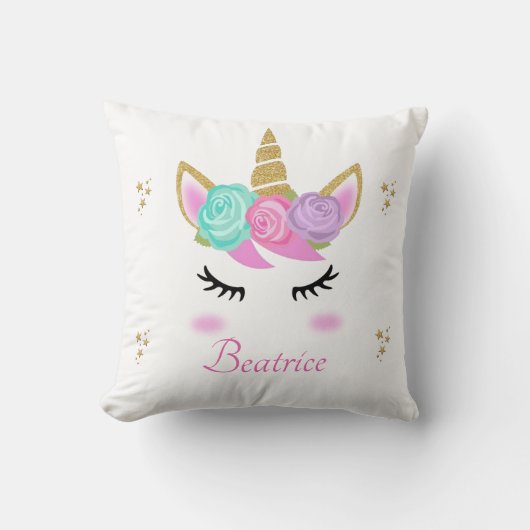 Coussin fille mignonne avec licorne et étoiles (Recto)