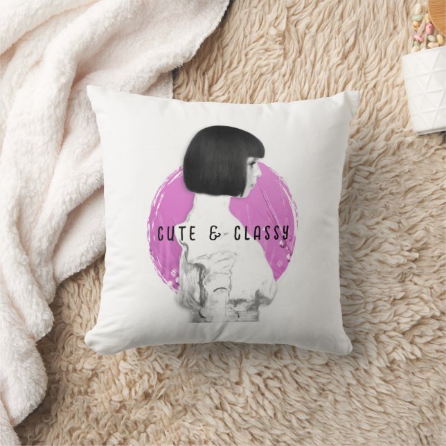 Coussin Fille mignonne et classe rose et noir (Couverture)