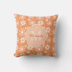 Coussin Fille Monogramme mignon Orange Daisy Fleurs et nom