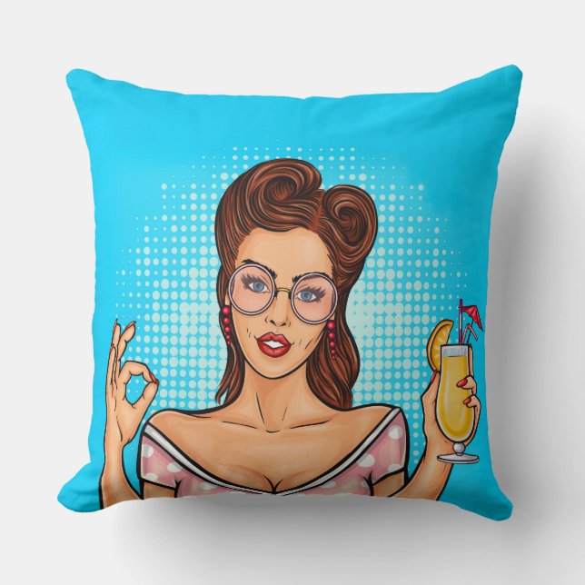 Coussin Fille montrant le signe OK Jeter l'oreiller (Recto)