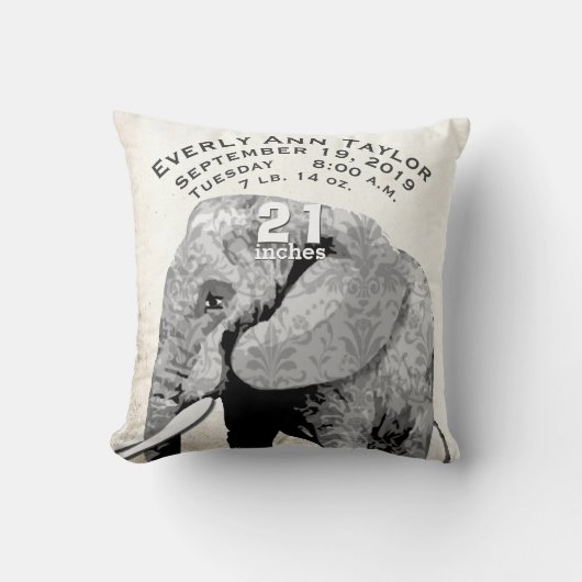 Coussin Fille Naissance bébé Stat Eléphant Flèches (Recto)