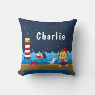 Coussin Fille nautique singe rouge et marine