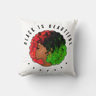Coussin Fille noire panafricaine femme rouge vert fierté a