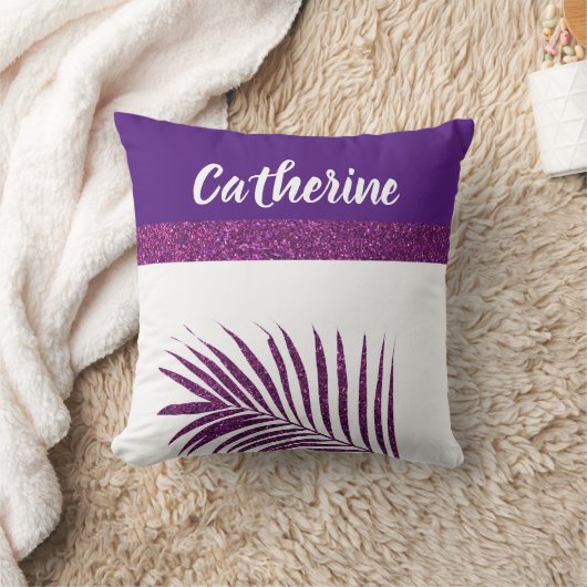 Coussin Fille Nom Monogrammé Palm Feuille Parties scintill (Couverture)